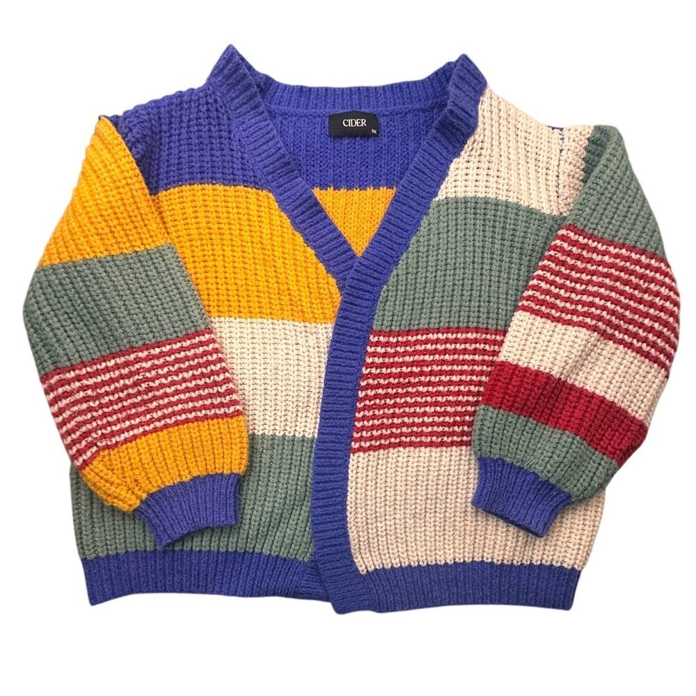 Cider Colorblock Chunky Knit Open Front Cardigan Sweater Oversized